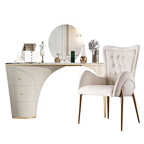 ksjdieunf Schminktisch Ovaler Kommode aus Schiefer mit integriertem Tisch, Griff massivem Kupfer, Stützrahmen Metall, Aufbewahrungsschrank 2 Schubladen Waschtisch Zum Anziehen(B,160) von ksjdieunf