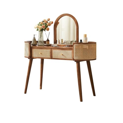 ksjdieunf Schminktisch Rattan Frisierkommode Retro Nordic Holz Schlafzimmer Spiegel Schreibtisch Waschtisch Zum Anziehen von ksjdieunf