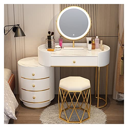 ksjdieunf Schminktisch Schminktisch Schlafzimmer Einfach Aufbewahrungstisch Aufbewahrungsschrank Schminkspiegel Schminkhocker Kombinationsset Waschtisch Zum Anziehen(A,100cm) von ksjdieunf