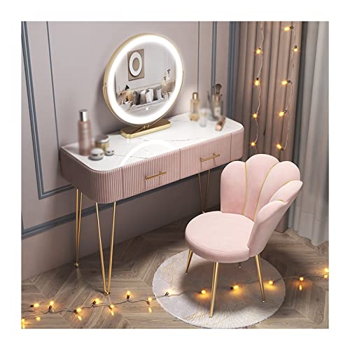 ksjdieunf Schminktisch Schminktisch aus Holz Schlafzimmer Einfacher Glastisch Rückenlehne Schminkstuhl Intelligenter Schminkspiegel Waschtisch Zum Anziehen(Pink,100cm) von ksjdieunf