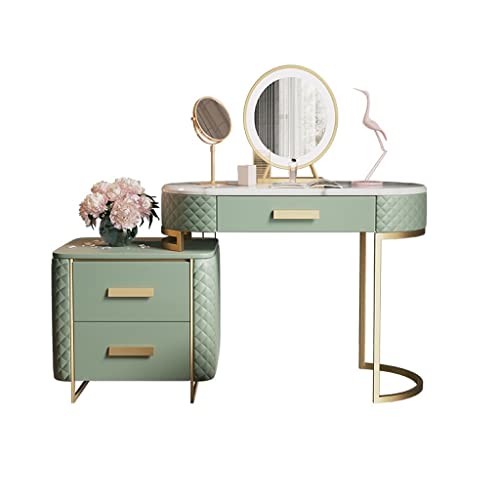 ksjdieunf Schminktisch Schminktisch aus Marmor mit Lederumrandung, einziehbarer Nachttisch dimmbarem, beleuchtetem Spiegel, 3 Schubladen Waschtisch Zum Anziehen(A,80) von ksjdieunf