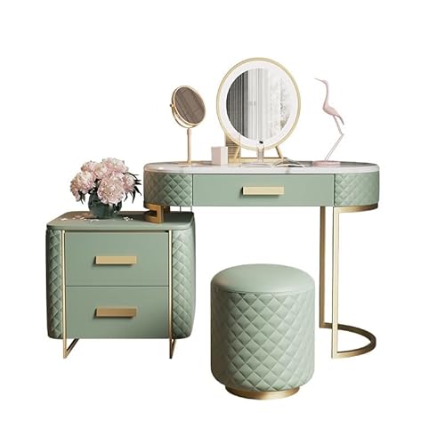 ksjdieunf Schminktisch Schminktisch aus Marmor mit Lederumrandung, einziehbarer Nachttisch dimmbarem, beleuchtetem Spiegel, 3 Schubladen Waschtisch Zum Anziehen(B,120) von ksjdieunf