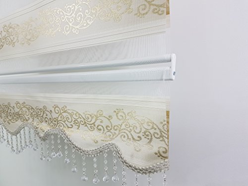 kskeskin Duo Rollo 120 cm x 200 cm Creme goldranken Doppelrollo mit Alukassette mit breiter Beschwerung und Perlen Volant kskeskin Duo Rollo 120 cm x 200 cm Creme goldranken Doppelrollo mit Alukassette mit breiter Beschwerung und Perlen Volant von kskeskin