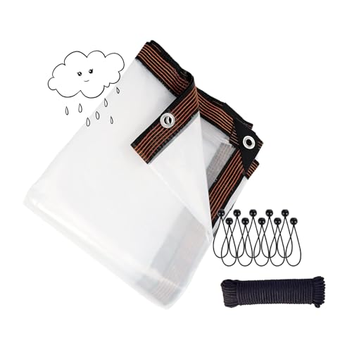 Klare Planen mit Ösen, 2,4 x 3,6 m, strapazierfähige, wasserdichte Planenabdeckung, transparente PVC-Vinylplane für den Außenbereich, Pflanzen, Garten, Hühnerstall, Terrasse, Katz von ksxnkhk