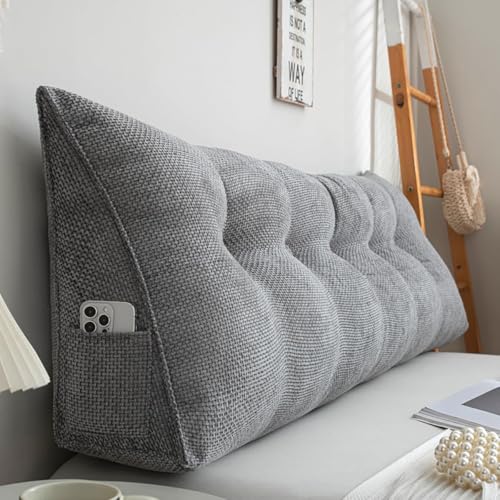 Rückenkissen für Betten - Kissen zum Lesen und Sofas, lang, keilförmig mit waschbarem Bezug für das Kopfteil, grau, 180 x 50 x 20 cm von ksxnkhk