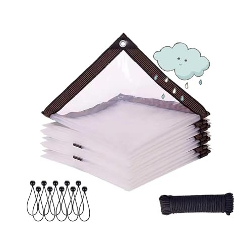 Vinylplanen, strapazierfähig, wasserdicht – transparentes PVC-Dachregentuch, Ösen und Seile (2,4 x 3 m) von ksxnkhk