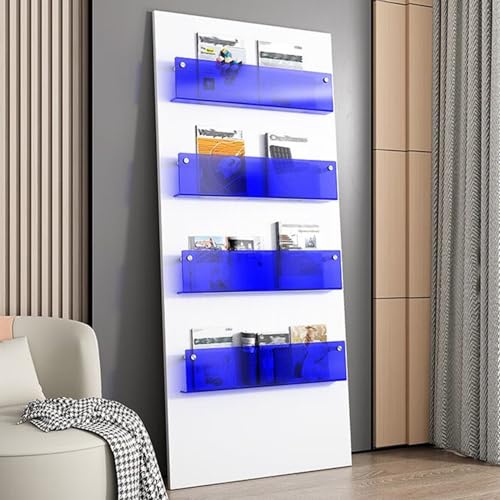 ksxnkhk 4er-Packung Zeitschriftenhalter aus Acryl zur Wandmontage, moderner Broschürenständer in Blau und Orange, Bücherregal für Kinderzimmer und Wohnzimmer, hängender Zeitungsaufbewahrun von ksxnkhk