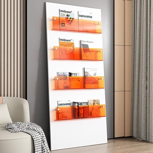 ksxnkhk 4er-Packung Zeitschriftenhalter aus Acryl zur Wandmontage, moderner Broschürenständer in Blau und Orange, Bücherregal für Kinderzimmer und Wohnzimmer, hängender Zeitungsaufbewahrun von ksxnkhk