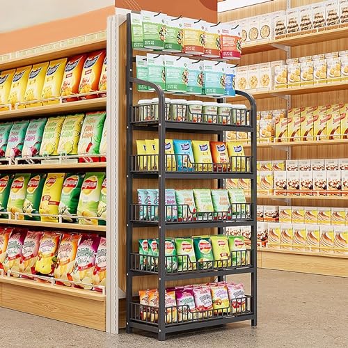 ksxnkhk 5-stufiger kommerzieller Snack-Organizer mit Geländer, Supermarkt-Lagerregal für Geschäfte, Schaufenster, Chips, Gemüse, Süßigkeiten, Haken (Farbe: Schwarz, Größe L 50 x 27 x 166 c ksxnkhk 5-stufiger kommerzieller Snack-Organizer mit Geländer, Supermarkt-Lagerregal für Geschäfte, Schaufenster, Chips, Gemüse, Süßigkeiten, Haken (Farbe: Schwarz, Größe L 50 x 27 x 166 c von ksxnkhk
