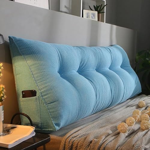 ksxnkhk Dreieckiges Kopfteilkissen, gepolstertes Keil-Lesekissen, weiches Cord-Rückenkissen für großes Kingsize-Doppelbett, abnehmbares Stützkissen für die Rückenlehne, Blau 2, 100 x 50 x von ksxnkhk