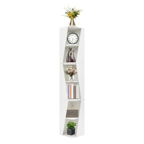 ksxnkhk Eckregal mit 6 Ebenen, Bücherregal aus Holz mit stapelbarem Lagerregal, hoher freistehender Display-Organizer für kleine Räume, Wohnzimmer, Schlafzimmer, Büro (Weiß, A+B+A) von ksxnkhk