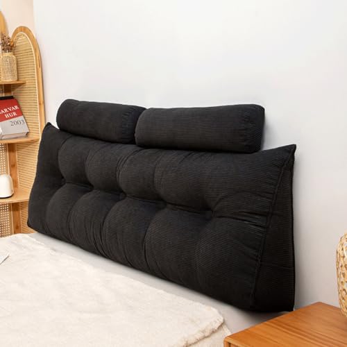 ksxnkhk Keilkissen-Kopfteil mit 2 Kopfrollen, Cordstoff, Queen-Size, Lesefüllung, PP-Baumwolle, geeignet für Schlafzimmer, Schlafsaal, Wohnzimmer, Schwarz, 78,7 × 23,6 × 7,8 Zoll ksxnkhk Keilkissen-Kopfteil mit 2 Kopfrollen, Cordstoff, Queen-Size, Lesefüllung, PP-Baumwolle, geeignet für Schlafzimmer, Schlafsaal, Wohnzimmer, Schwarz, 78,7 × 23,6 × 7,8 Zoll von ksxnkhk