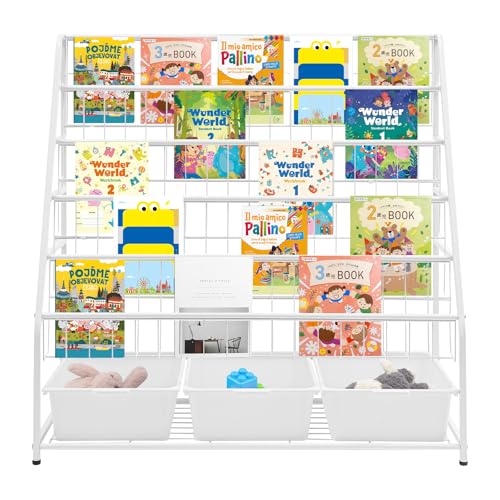 ksxnkhk Kinderbücherregal aus Metall, freistehende Bücherregale mit Aufbewahrungsbehältern, große Spielzeug-Organizer-Boxen, Präsentationsständer für Arbeitszimmer, Spielzimmer, Schlafzimm von ksxnkhk