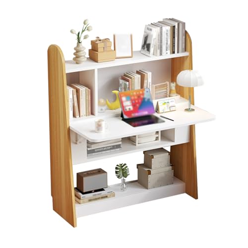 ksxnkhk Klappbarer Schreibtisch mit Bücherregal, 2-in-1-Holzregal, klappbarer Tisch, Schreibtisch mit Klapptisch für kleine Räume (Originalholz, 23,6 x 2033) von ksxnkhk