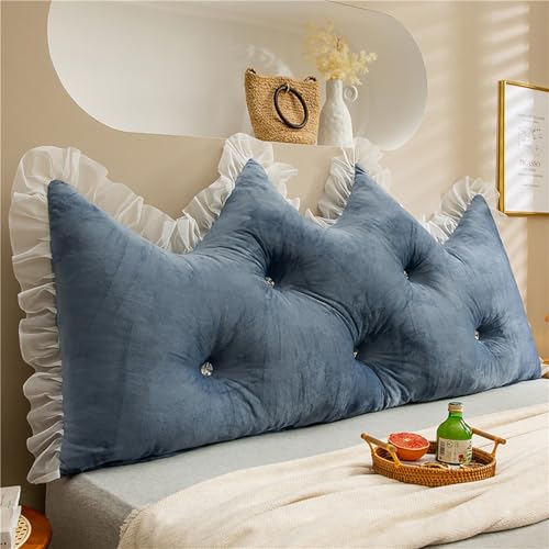 ksxnkhk Kopfteil-Keilkissen, Kingsize, Bio-Tagesbettkissen, Rückenlänge, Bett in voller Größe, Cartoon-Kissen, Rückenlehne zum Sitzen in Kingsize, Marineblau, 79 Zoll von ksxnkhk