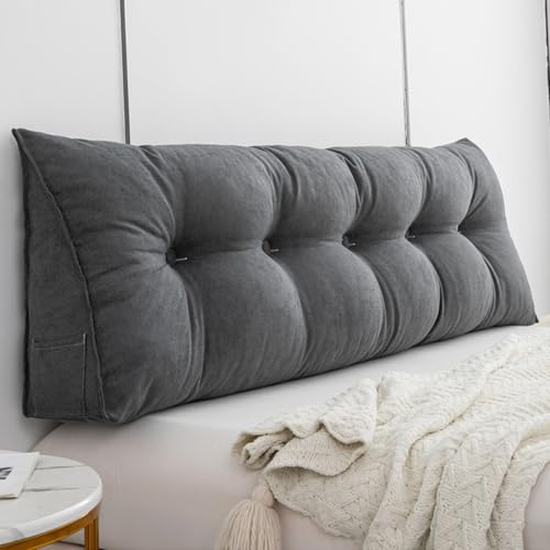 ksxnkhk Kopfteilkissen Keil Einzelbett Doppelbett Kingsize, Kissen Lesekissen zur Rückenstütze Erwachsene Extra Groß Flauschig, Lendensofa,Grau 2,180 * 50 20cm von ksxnkhk