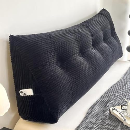 ksxnkhk Kopfteilkissen fürs Bett, dreieckiges Keilkopfteil, großes Nackenrollenkissen, abnehmbar mit Seitentaschen, Leserückenkissen zum Sitzen im Bett, Schwarz, 200 * 50 20 cm ksxnkhk Kopfteilkissen fürs Bett, dreieckiges Keilkopfteil, großes Nackenrollenkissen, abnehmbar mit Seitentaschen, Leserückenkissen zum Sitzen im Bett, Schwarz, 200 * 50 20 cm von ksxnkhk
