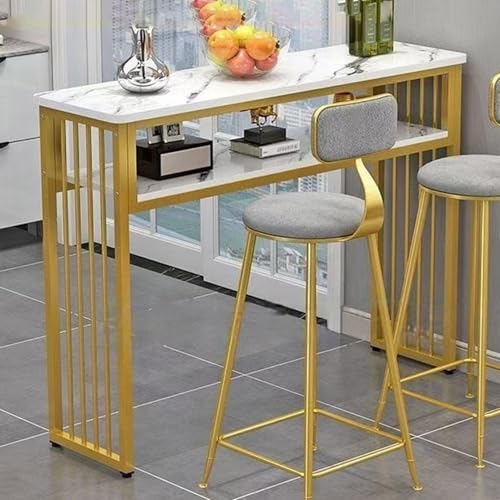 ksxnkhk Pub-Tisch, hoher Stehtisch, rechteckige Sofakonsole, Langer Esstisch, Couchtisch, für Enge Räume, Wohnzimmer, Küchenfrühstückstisch (Gold, 140 x 40 cm) von ksxnkhk