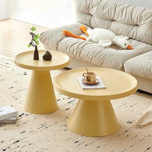 ksxnkhk Runder Couchtisch, Satztisch 2er-Set, Moderne runde Säulentische, Multifunktionaler niedriger Tisch für Wohnzimmer, Esszimmer (Gelb) von ksxnkhk