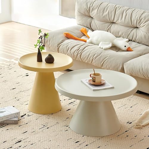 ksxnkhk Runder Couchtisch, Satztisch 2er-Set, Moderne runde Säulentische, Multifunktionaler niedriger Tisch für Wohnzimmer, Esszimmer (Gelb + Cremeweiß) von ksxnkhk