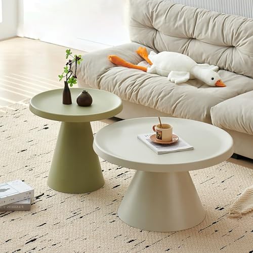 ksxnkhk Runder Couchtisch, Satztisch 2er-Set, Moderne runde Säulentische, multifunktional, niedrig für Wohnzimmer, Esszimmer (Grün + Cremeweiß) von ksxnkhk