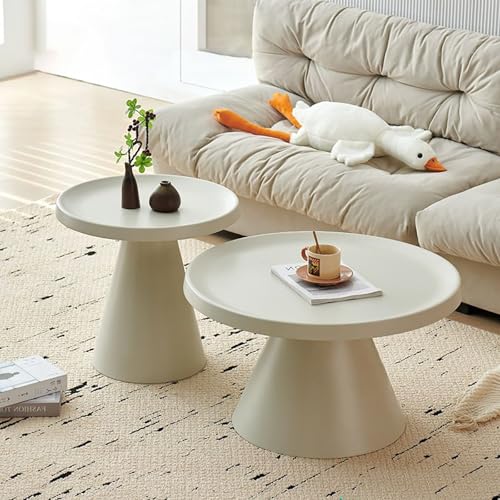 ksxnkhk Runder Couchtisch, Satztisch 2er-Set, Moderne runde Säulentische, multifunktional, niedrig für Wohnzimmer, Esszimmer (Off-White) von ksxnkhk