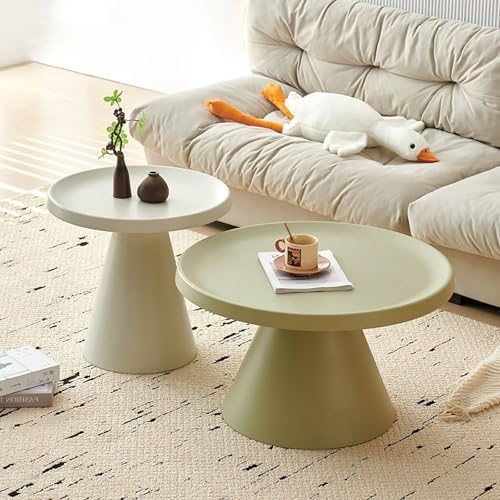 ksxnkhk Runder Couchtisch, Satztisch 2er-Set, Moderne runde Säulentische, multifunktional, niedrig für Wohnzimmer, Esszimmer (Off-White + Grün) von ksxnkhk