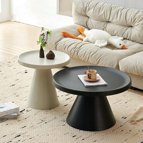 ksxnkhk Runder Couchtisch, Satztisch 2er-Set, Moderne runde Säulentische, multifunktional, niedrig für Wohnzimmer, Esszimmer (Off-White + Schwarz) von ksxnkhk