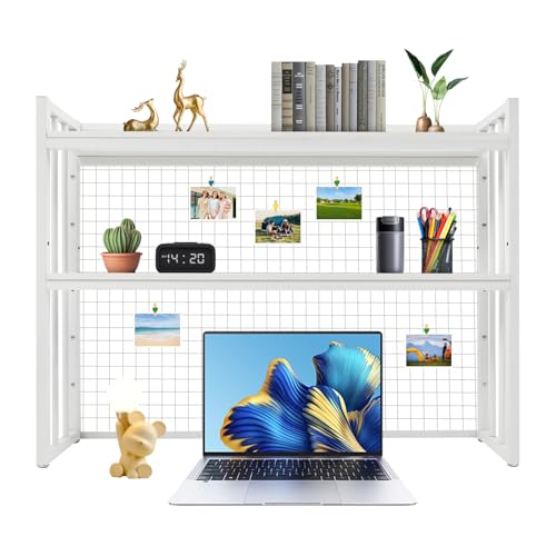 ksxnkhk Schreibtisch-Bücherregal mit Schreibtisch, höhenverstellbares Bücherregal-Organizer-Rack, 2-stufiges Theken-Displayregal für die Aufbewahrung im Büro und zu Hause, weiß von ksxnkhk