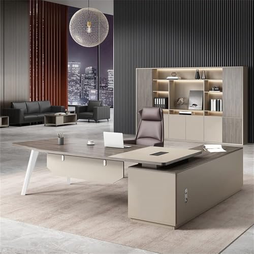 ksxnkhk Shape Executive-Schreibtisch, Büroschreibtisch aus Kunstholz, Kabelmanagement, moderner, einfacher Computer-Cheftisch ohne Stühle (linker Seitenschrank, 160 cm L x 74 cm B) von ksxnkhk