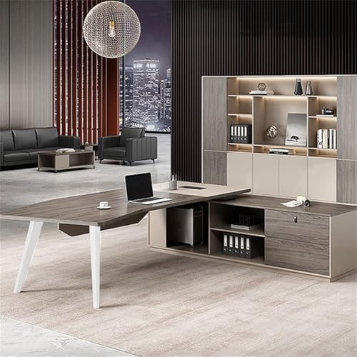 ksxnkhk Shape Executive-Schreibtisch, Büroschreibtisch aus Kunstholz, Kabelmanagement, moderner, einfacher Computer-Cheftisch ohne Stühle (rechte Seite, Schrank, 160 cm L x 74 cm B) von ksxnkhk