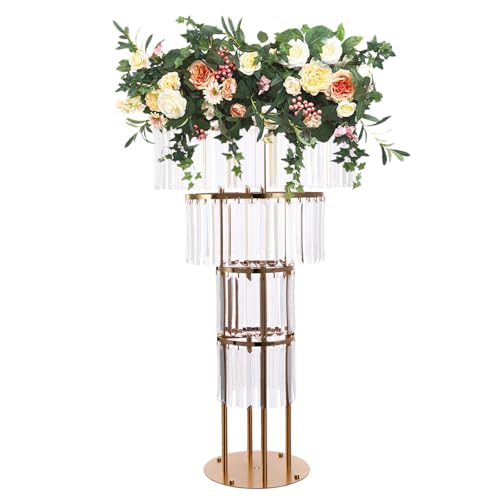 ksxnkhk Supporto per Fiori in Cristallo dorato a 3 livelli per matrimoni, portavasi Rotondo Con cristalli appesi, piedistallo in Metallo per decorazioni per Feste, anniversari ed eventi ksxnkhk Supporto per Fiori in Cristallo dorato a 3 livelli per matrimoni, portavasi Rotondo Con cristalli appesi, piedistallo in Metallo per decorazioni per Feste, anniversari ed eventi von ksxnkhk