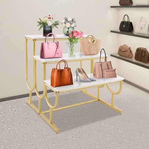 ksxnkhk Tavolo espositivo per borse e Scarpe in Metallo, tavolini impilabili a 3 livelli, moderni ripiani Con struttura in marmo, ripiani espositivi Con piedini antiscivolo per negozi al d ksxnkhk Tavolo espositivo per borse e Scarpe in Metallo, tavolini impilabili a 3 livelli, moderni ripiani Con struttura in marmo, ripiani espositivi Con piedini antiscivolo per negozi al d von ksxnkhk