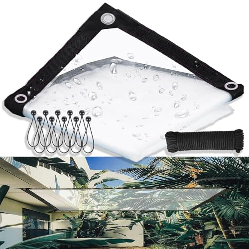 ksxnkhk Transparente Kunststofffolie, 19 x 24 Fuß/Terrassenpavillon-Umzäunungsplanen, strapazierfähige PVC-Plane mit Ösen, Schnee- und wasserdichte Plane, 1 Rolle Seile ksxnkhk Transparente Kunststofffolie, 19 x 24 Fuß/Terrassenpavillon-Umzäunungsplanen, strapazierfähige PVC-Plane mit Ösen, Schnee- und wasserdichte Plane, 1 Rolle Seile von ksxnkhk