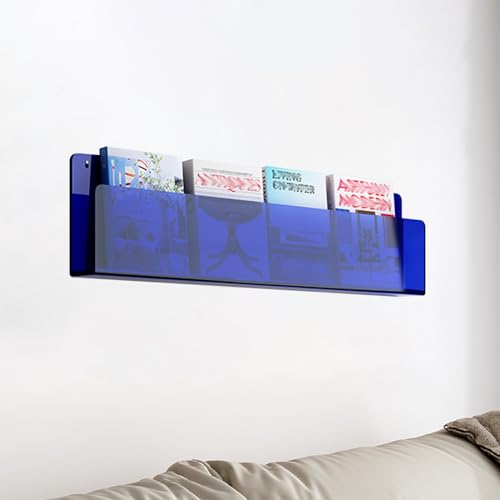 ksxnkhk Wandhalterung für Zeitschriften-Organizer aus Acryl, Bücherständer, Literaturregal für Geschäfte, Heimrestaurants, Hängeregal für Schallplattenhalter (Farbe: Blau, Größe: L100 cm) von ksxnkhk