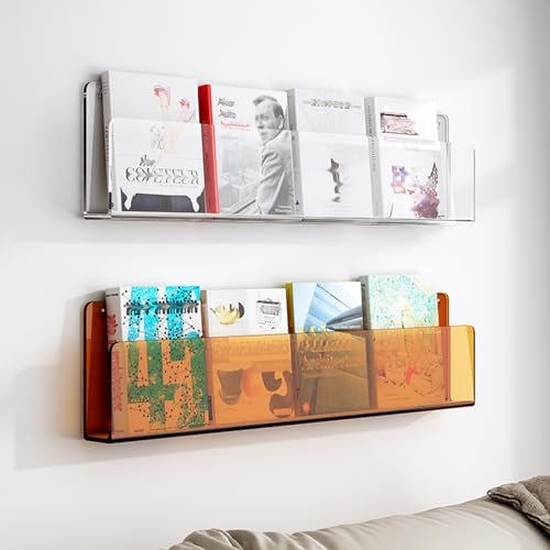 ksxnkhk Zeitschriftenhalter aus Acryl, Blau, Orange, Grün, Schwarz, Klar, 2er-Pack, Wandprospektständer, Bücherregal für Büro/Café/Wartezimmer/Heimdisplay, Akten-Organizer, Schallplattenst von ksxnkhk