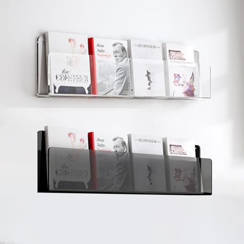 ksxnkhk Zeitschriftenhalter aus Acryl, Blau, Orange, Grün, Schwarz, Klar, 2er-Pack, Wandprospektständer, Bücherregal für Büro/Café/Wartezimmer/Heimdisplay, Akten-Organizer, Schallplattenst von ksxnkhk