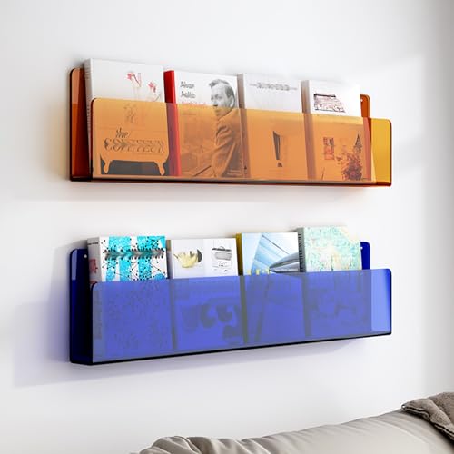 ksxnkhk Zeitschriftenhalter aus Acryl, Blau, Orange, Grün, Schwarz, Klar, 2er-Pack, Wandprospektständer, Bücherregal für Büro/Café/Wartezimmer/Heimdisplay, Akten-Organizer, Schallplattenst von ksxnkhk