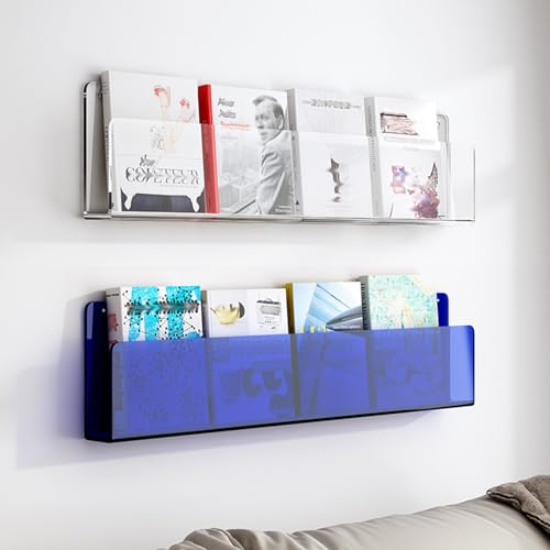 ksxnkhk Zeitschriftenhalter aus Acryl, Blau, Orange, Grün, Schwarz, Klar, 2er-Pack, Wandprospektständer, Bücherregal für Büro/Café/Wartezimmer/Heimdisplay, Akten-Organizer, Schallplattenst von ksxnkhk