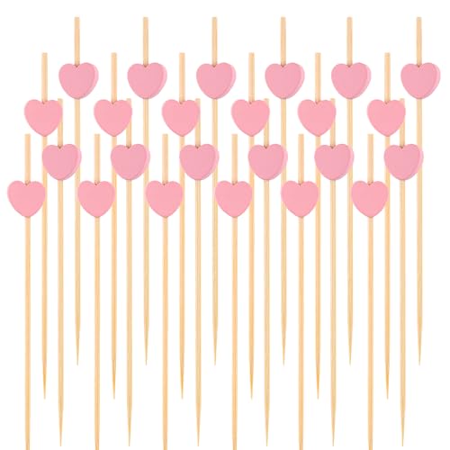 100 Stück Cocktailspieße mit Rosa Herzen Holz Zahnstocher mit Deko Ausgefallene Zahnstocher für Vorspeisen Bambus Cocktailspieße für Hochzeit Geburtstag Dekoration Partyzubehör von ktxaby