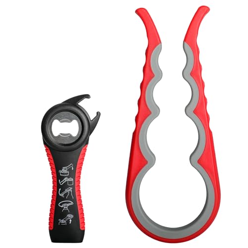 5-in-1-Glasöffner 4-in-1-Flaschenöffner-Set, Mehrfunktionsglasöffner für ältere Menschen, Arthritis-Patienten und Kinder (Rot und Schwarz) von ktxaby