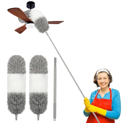 Mikrofaser Staubwedel Set Staubwischer mit 83-250cm Verstellbarem Edelstahlgriff 360° Biegsamer Waschba Staubbesen für Spinnweben Decken und Ecken von ktxaby