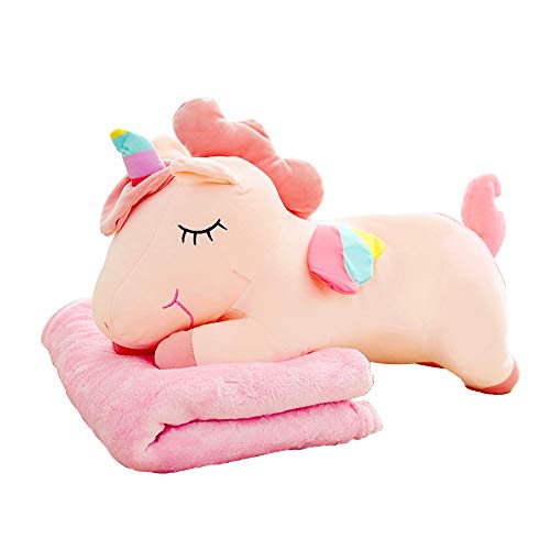 kuaetily Plüsch Kissen mit Decke Set, 2 in 1 gefüllt Tier Spielzeug,Warm Nap Decke Niedlich Plüschtier mit weichem Blanket Süßes Geschenk für Kinder und Freunde.(Einhorn) von kuaetily