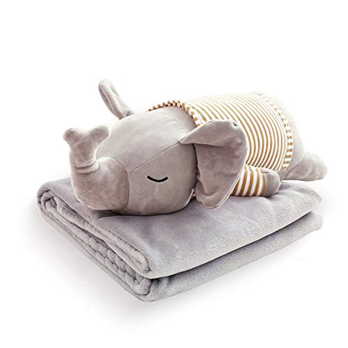 kuaetily Plüsch Kissen mit Decke Set, 2 in 1 gefüllt Tier Spielzeug,Warm Nap Decke Niedlich Plüschtier mit weichem Blanket Süßes Geschenk für Kinder und Freunde.(Elefant) von kuaetily