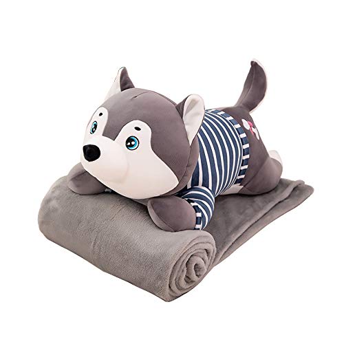 kuaetily Plüsch Kissen mit Decke Set, 2 in 2 gefüllt Tier Spielzeug,Warm Nap Decke Niedlich Plüschtier mit weichem Blanket Süßes Geschenk für Kinder und Freunde.(Husky) von kuaetily