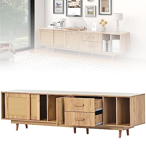 kubeier TV Lowboard TV Schrank Modern, Rattan-TV-Ständer für 80-Zoll-Fernseher, Fernsehtisch TV Board Rack, Wohnzimmer Schlafzimmer, Farmhouse Entertainment Center von kubeier