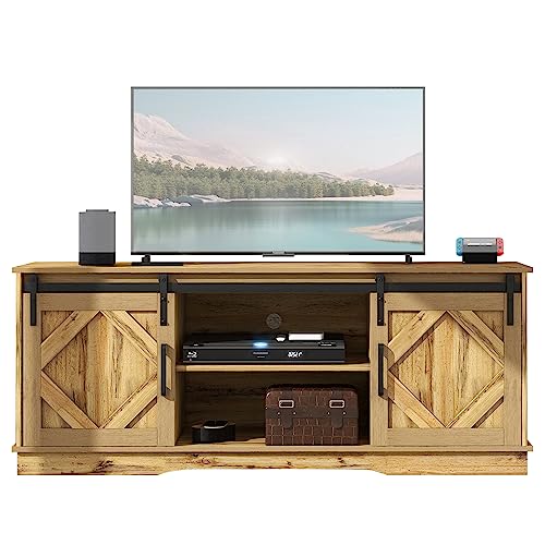 kubeier TV Lowboard Vintage, TV Schrank Holz 150 cm mit Schiebetüren und 2 Offene Fächer, Verstellbare Ablagen, Fernsehtisch für Wohnzimmer Büro, 150 * 40 * 60cm, Vintage Braun,Brown von kubeier