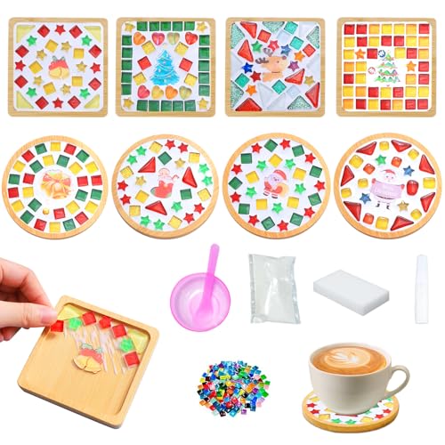 kuchisity Mosaikfliesen für Weihnachten, zum Basteln, gemischte Farben, Mosaik-Sets mit Holzuntersetzern, Glasuntersetzer-Set für handgefertigte Getränketablett, Weihnachtsdekoration, 8 Stück kuchisity Mosaikfliesen für Weihnachten, zum Basteln, gemischte Farben, Mosaik-Sets mit Holzuntersetzern, Glasuntersetzer-Set für handgefertigte Getränketablett, Weihnachtsdekoration, 8 Stück von kuchisity