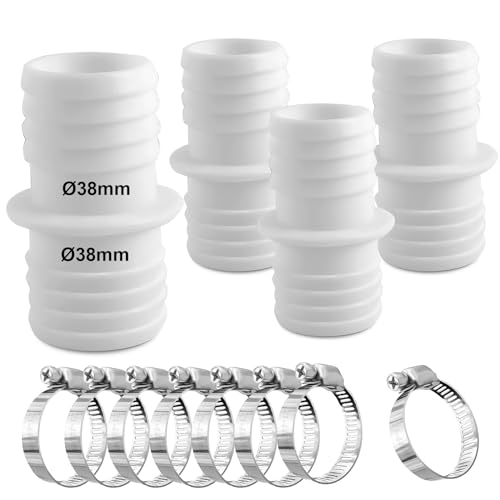 kudmwcc 4 Stück Schlauchverbinder 38mm auf 38mm,Pool Adapter 38 auf 38,Poolschlauch schlauchverbinder 38mm auf 38mm,Schlauchverbinder 38mm Set mit 8 Edelstahl Schlauchschellen von kudmwcc