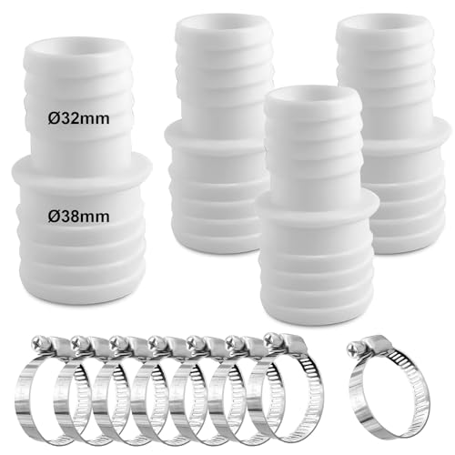 4 Stück Schlauchverbinder 32mm auf 38mm,Pool Adapter 32 auf 38,Poolschlauch schlauchverbinder 32mm auf 38mm,Schlauchverbinder 32mm auf 38mm Set mit 8 Edelstahl Schlauchschellen von kudmwcc